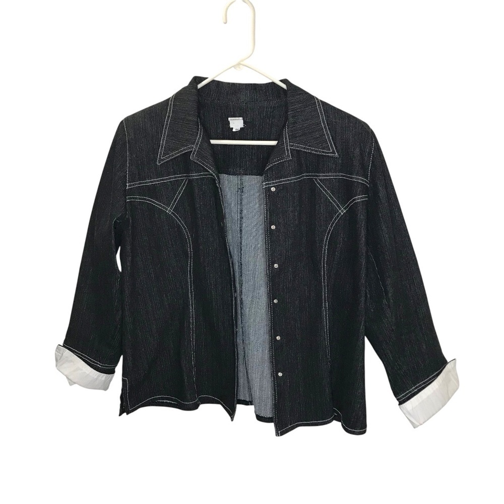 Dark Wash Denim Jacket with White Contrast Stitching